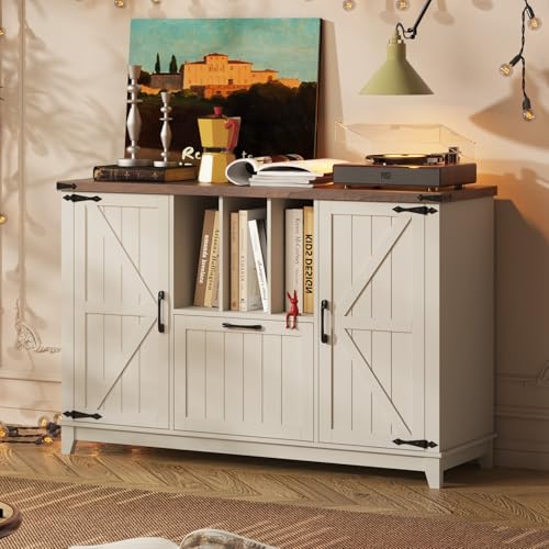 Vabches Lateral File Cabinet with File Drawer, Farmhouse Filing Cabinet with Storage Shelves for Legal/A4/Letter Size Hanging Files, Large Modern Printer Stand for Home Office (Rustic White/Brown) - Image 6