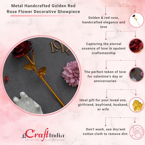 eCraftIndia Golden Red Rose Flower Showpiece | Rose Day Valentine Gift for Girlfriend Boyfriend Husband Wife Her Him | Valentine Day Decoration Items 6 51o5FXwCo2L