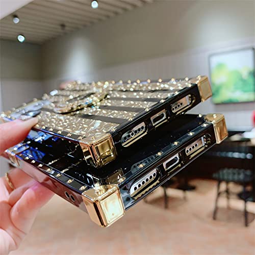 Image of for Samsung Galaxy A34 5G Trunk Case Luxury Box for Women Girls Design Gold Glitter Bling Cute Flower Pattern Soft Cover with Finger Ring Grip Kickstand Fancy Phone Skin,Black