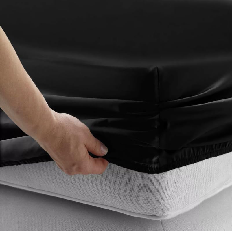 Premium Fitted Sheet with Extra Deep 40 cm Pocket, Brushed Microfibre, Ultrasoft Hypoallergenic, Fade Resistant (Black, Double) โ image 1