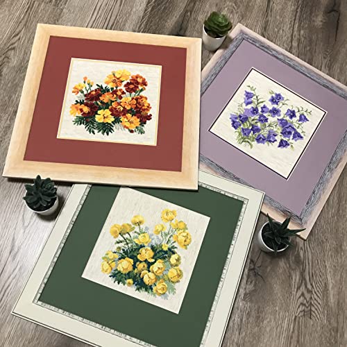 Image of RIOLIS - Marigolds 1556, Floral Cross Stitch Kits 7.75 inchX7.75 inch, Cross Stitch Kits for Beginners & Advanced, Crossstitching Kits Adult, Counted Stitching Kits, Flowers Embroidery Kit