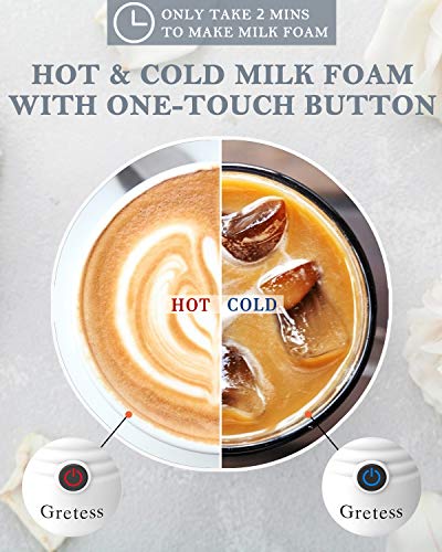 Milk Frother 4 IN-1 Multifunction Milk-Steamer-for Hot & Cold Froth, Hot Chocolate, Latte and Cappuccino Automatic Milk Frother and Steamer Coffee Frother for Milk Foam, White, Gretess, JC-A2W - Thumbnail 3