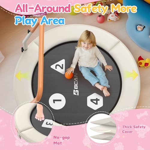 BCAN BT1 36'' Toddler Trampoline, ASTM Certified-Foldable Mini Trampolines for Kids Ages 1-6, Adjustable Handle, Safety Pad & Foldable Legs, Baby Trampoline Indoor/Garden, Gift for Boy and Girl, Beige - image 4