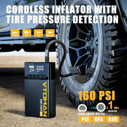 VTOMAN X7 Jump Starter with Air Compressor, 4250A&160PSI Battery Car Jumper Starter Portable Booster Pack (10L Gas/10L Diesel) with Tire Inflator, 12V Lithium Jump Box for Pickup Trucks & Suvs, QC 3.0 - Image 4