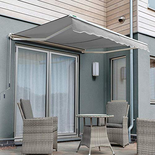 Primrose 3.0m x 2.5m Manual Awning Half Cassette DIY Patio Awning Gazebo Canopy (9ft 10) Complete with Fittings and Winder Handle (Silver)