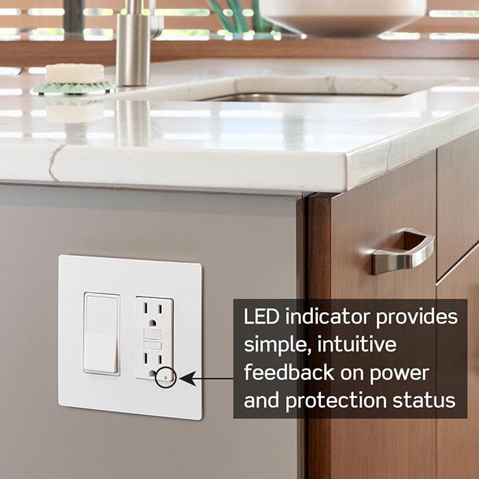 Image of Leviton GFCI Outlet, 20 Amp, Self Test, Tamper-Resistant with LED Indicator Light, Protection from Electric Shock and Electrocution, GFTR2-GY, Gray