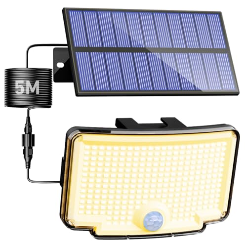 LOTMOS Luz Solar Exterior Jardin, 310 LED Focos Led Exterior Solares Sensor De Movimiento, Impermeable Lampara Solar, 3 Modos Luces Solares Led Jardin-Blanco Cálido