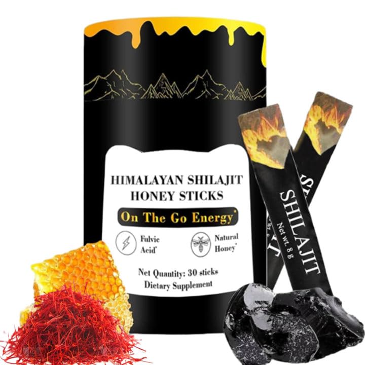 Shilajit Honey Sticks For Men,Himalayan Shilajit Honeys Sticks Organic Honey & Saffron for Energy Immune Support & Cognitive Support