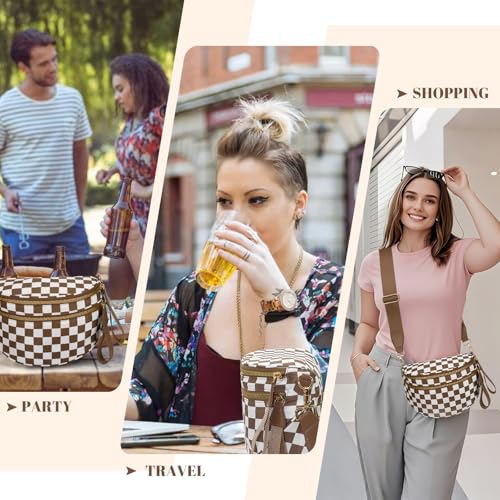 Image of WOOMADA Checkered Crossbody Bag Bum Bag for Women, Fanny Pack Checkered Purse, Belt Bag with Shoulder Strap(Brown Checkerboard)