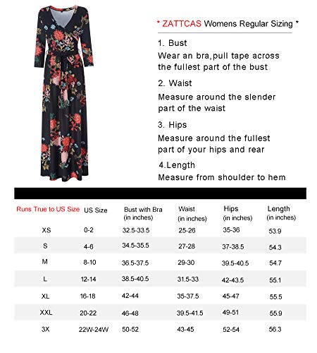 Zattcas 3/4 Sleeve Floral Maxi Dresses for Women Long Dress,Black Floral,Medium