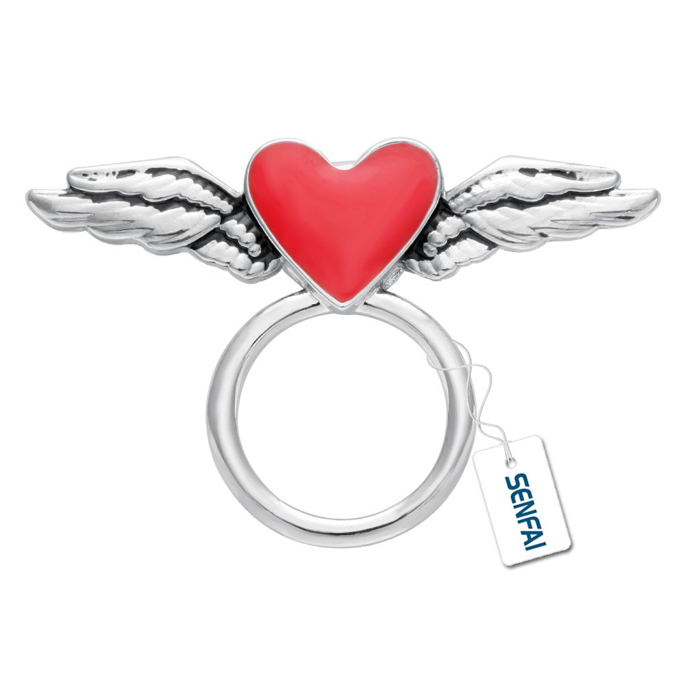 SenFai Lovely Flying Enamel Red Heart Magnetic Clip Holder Eyeglass Holder Brooch Jewelry