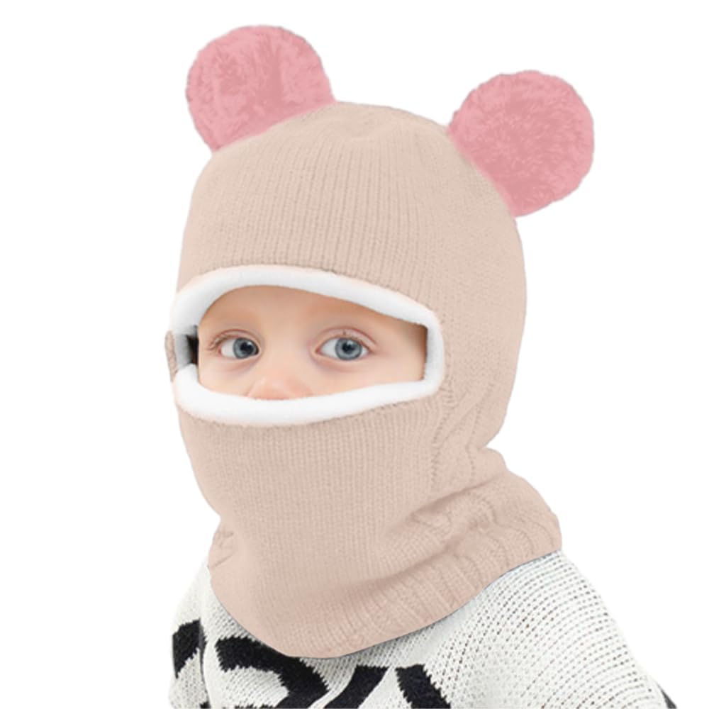 Udbrud Schlupfmütze Baby, Verdicken Ohrenschützer Hut Kinder Strickmütze Pom Pom Wintermütze Baby Beanie Stricken Wintermütze für Mädchen und Jungen