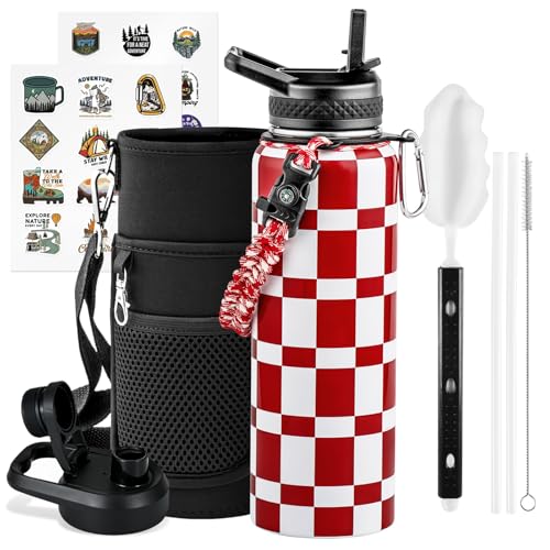 WixByti 40 oz Insulated Water Bottle with Straw, Stainless Steel Water Jug