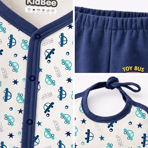 Image of Kidbee Baby Clothing Gift Set for Boys & Girls, 5 Piece Newborn Clothing Combo with Front Open Top, Pajama, Printed Pant, Cap & Bib, Soft Cotton, 0-6 Months Baby