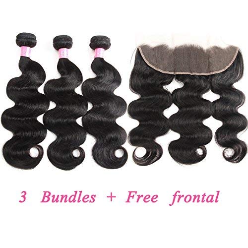 ZILING Brazilian Virgin Body Wave Bundles with Lace Closure with 8A Human Hair Bundels with Closure (22 22 22 + 20, bundles with frontal)