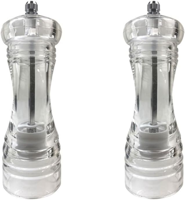 TrueCraftware- 5” Round Shape Acrylic Pepper Mill Set of 2- Salt and Pepper Grinder Kitchen Spice Mill Pepper Shakers Salt Mills Manual Salt Grinder for Home Kitchen Restaurants