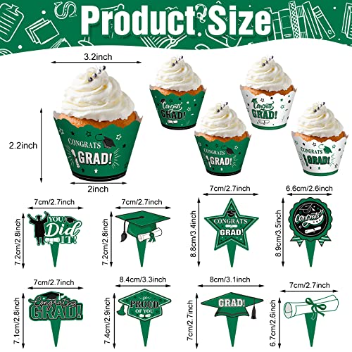 96 Pieces 2023 Graduation Cupcake Toppers Wrappers Cake Decorations 2023 Congrats Grad Cake Topper And Wrapper Graduation Party Supplies Decoration Cupcake Liners (Green) #TOP2