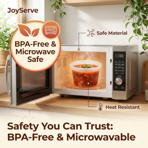 Image of JoyServe Deli Food Containers with Lids - (24 Pack) 8 Sets of Each Size - 8 Oz - Cup / 16 Oz - Pint / 32 Oz - Quart Sizes Food Storage Takeout Meal Prep Storage, BPA-Free, Dishwasher, Microwave Safe