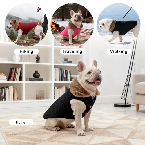 Image of BEAUTYZOO Warm Dog Puffer Jacket Vest,Dog Winter Coat with Harness,Black L
