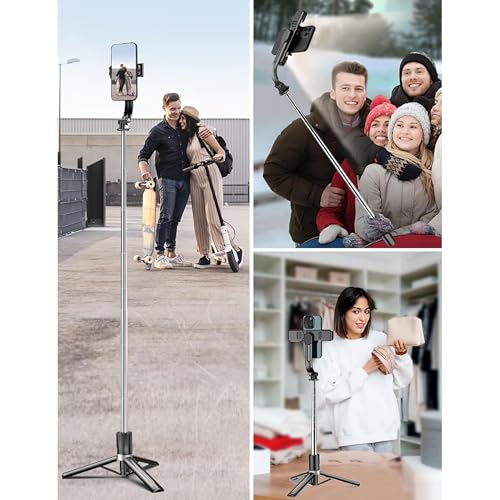 Image of Long Selfie Stick with Tripod Stand, Aluminum 71inch /180cm, 360 Degree Rotation Selfie Stick Tripod,for iPhone, Blutooth Remote,& LED Fill Light, for Camera Gopro for Vlogging,YouTube