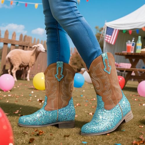 Image of Motasha Girls Cowgirl Boots Unisex-Child Mid Calf Glitter Toddler Cowboy Boot Little Big Kids Western Riding Shoes