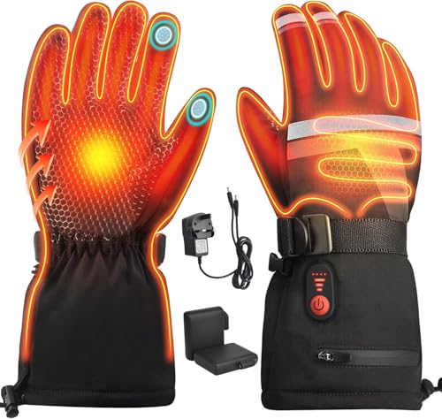 Netraty Heated Gloves for Men Women, Rechargeable 7.4V 6400mAh Gloves with 3 Speed Heat, Winter Touchscreen Waterproof for Outdoor Sports, Motorbike, Cycling, Ski, Hiking