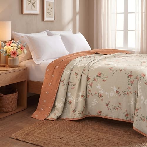 Image of BSB HOME 280 GSM Reversible Dohar for Double Bed, Ultra Soft AC Blanket, Lightweight All Season Summer Quilt, Breathable Blanket, Skin Friendly Dohar, 85 x 88 Inches (216 x 224 cm) - Sage Floral