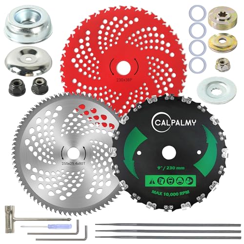 CALPALMY Brush Cutter Blade and Adapter Kit - 9' x 20T / 9' x 36T / 10' x 80T Circular Trimmer Chainsaw Tooth Saw Blade - for Cutters, Trimmers & Weed Eaters – Trims Trees, String & Underbrush