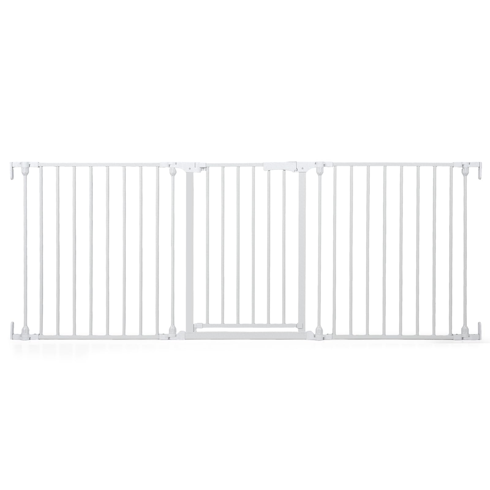 COSTWAY Barrera de Seguridad para Niños, 74,5-198 x 74,5 cm, Valla de Seguridad de 3 Paneles con Doble Bloqueo, Apertura en Dos Direcciones, Puerta Escalera de Metal para Bebés y Perros (Blanco)