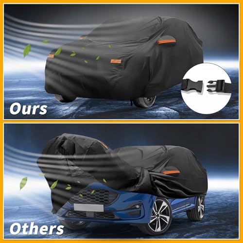 Image of All-Weather Waterproof Car Cover - UV-Resistant Outdoor Full Exterior Protection for Ford Puma 2019-2023 190T-PU Black with Right Side Zipper