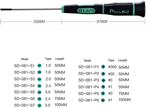 Miniatura 4 de Destornillador de precisión Pro'sKit serie SD-081 único multiusos para reparación de teléfono celular PC pequeños productos electrónicos herramienta