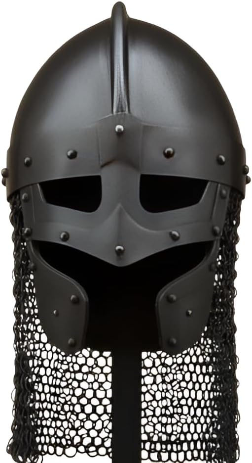 Medieval wearable Knight Helmet with Chainmail Coif – Handmade Premium Steel Viking Helmet for Cosplay, LARP, Halloween & Collectors – Durable, Comfortable & Authentic Design