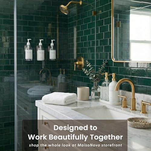 Image of MaisoNovo Bathroom Soap Dispenser Set- Soap and Lotion Dispenser Set with Clear Soap Dispenser, Gold Pumps & Concrete Tray