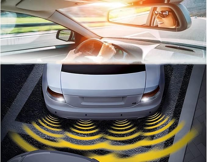 SQUADO Kit 4 Sensori di Parcheggio Wireless Neri con Display LED e Cicalino Acustico Senza Fili Nero
