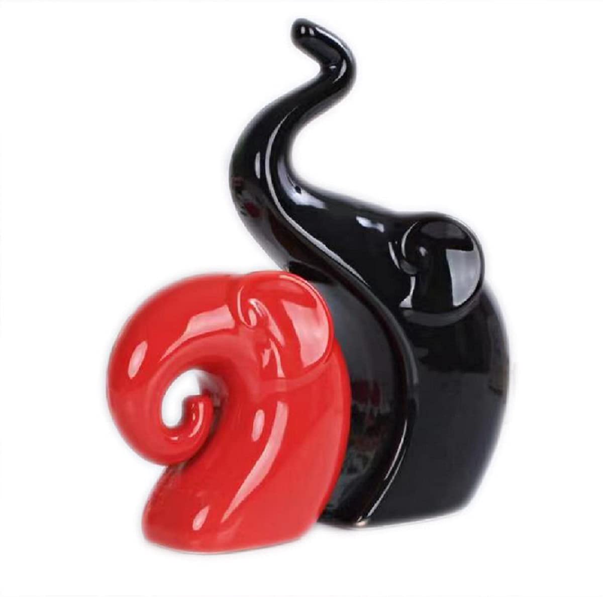 Ceramic Decoration Animals Figurine Porcelain Elephants Statues Crafts Christmas Decoration Wedding Parents Gifts Home Decor (Couple Elephants& RED and Black )