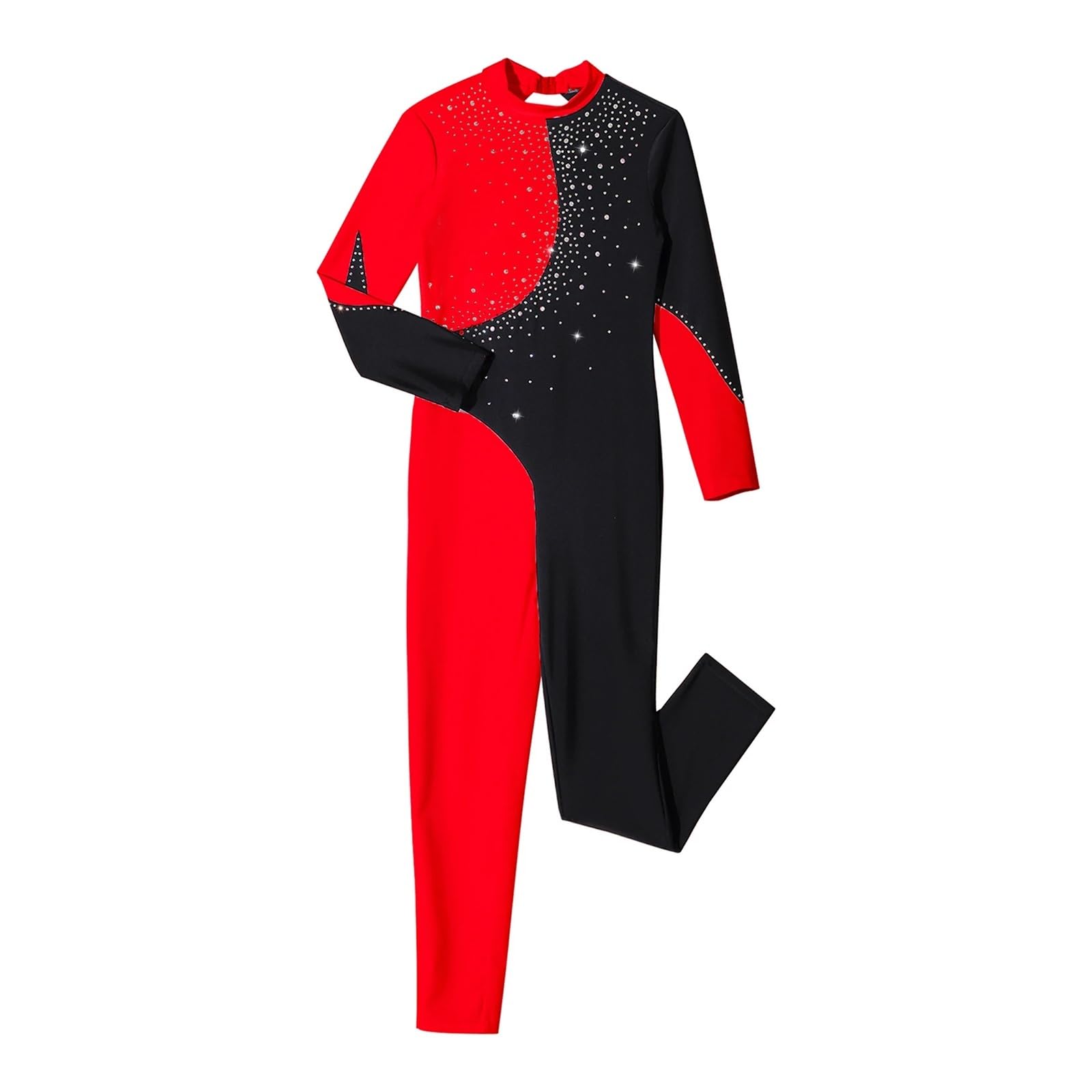 Justocorp De Gym Fille Combinaison de gymnastique for adolescentes, manches longues, strass brillants, body de gymnastique for patinage sur glace, justaucorps de danse de Ballet(Black White,8)