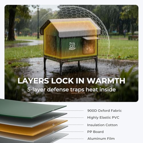 Apasiri Heated Cat House Weatherproof - Insulated Outdoor Cat Shelter with Thermostatic Heating Pad, Water Resistant 900D Oxford Feral Cat House with Anti-Peep Curtains Escape Door for Winter, Medium by Apasiri - Image 3