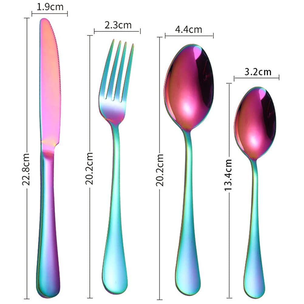 Ensemble De Couverts en Acier Inoxydable Forgé 24Pcs, Conception Classique Et Simple, en Argent d'argent en Acier Inoxydable pour La Maison/Bureau/Fête,Blue Gold