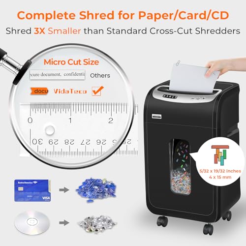 VidaTeco Paper Shredder for Home Office Heavy Duty with 60 Mins Running with US Patented Cutter,Shred CD/Card with Extra Large Bin,AUTO Jam Proof(ETL) (18-Sheet Micro Cut) - Image 3