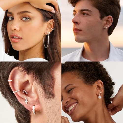 SIISPRI 3 Pairs Clip On Huggie Earrings for Men Women, Unisex Surgical Stainless Steel Hypoallergenic Earrings,Small Hoop Earrings, Polished for Non Pierced Earrings2