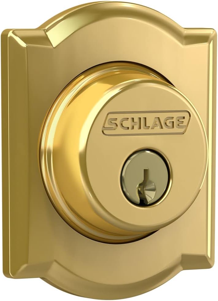 Single Cylinder Deadbolt with Camelot Trim, Bright Brass (B60 N CAM 605)