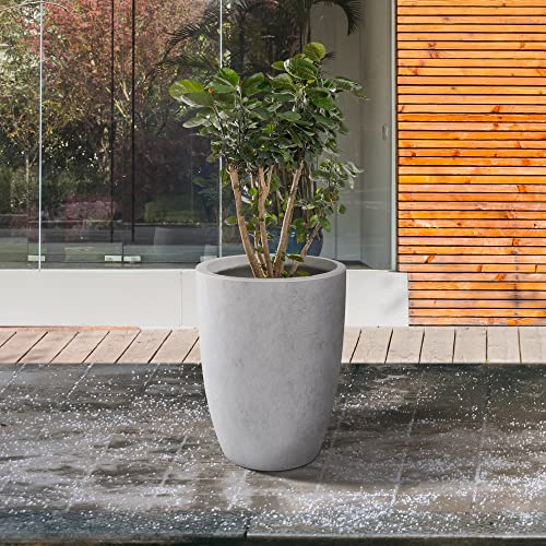 Kante 18.1" H Round Concrete Modern Tall Planters For Outdoor Indoor, Decorative Plant Pots With Drainage Hole & Rubber Plug For Home & Garden Natural Concrete #TOP4