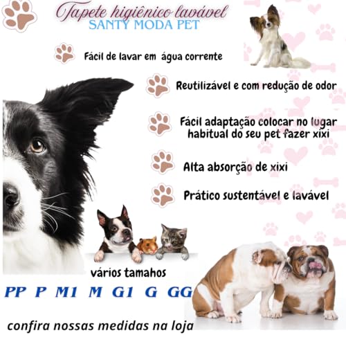 Kit 3 Tapetes Higiênicos laváveis reutilizável para cães, M, Tam. 80 x 60cm,cachorro dog ,xixi.
