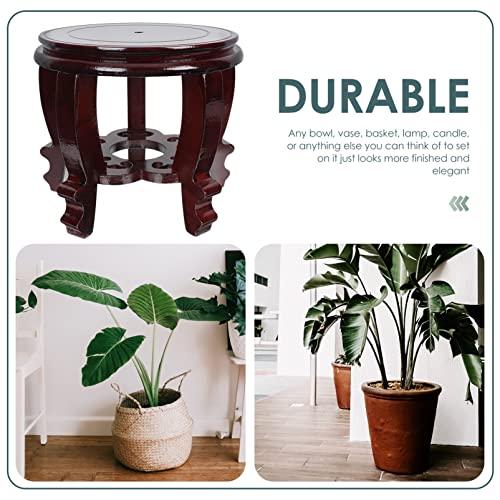 Yarnow Wooden Carved Vase Stands: Wood Planter Stand Stool New Oriental Style Plant Stand Holder Indoor Fishbowl Stand For Vase Display Brown #TOP3