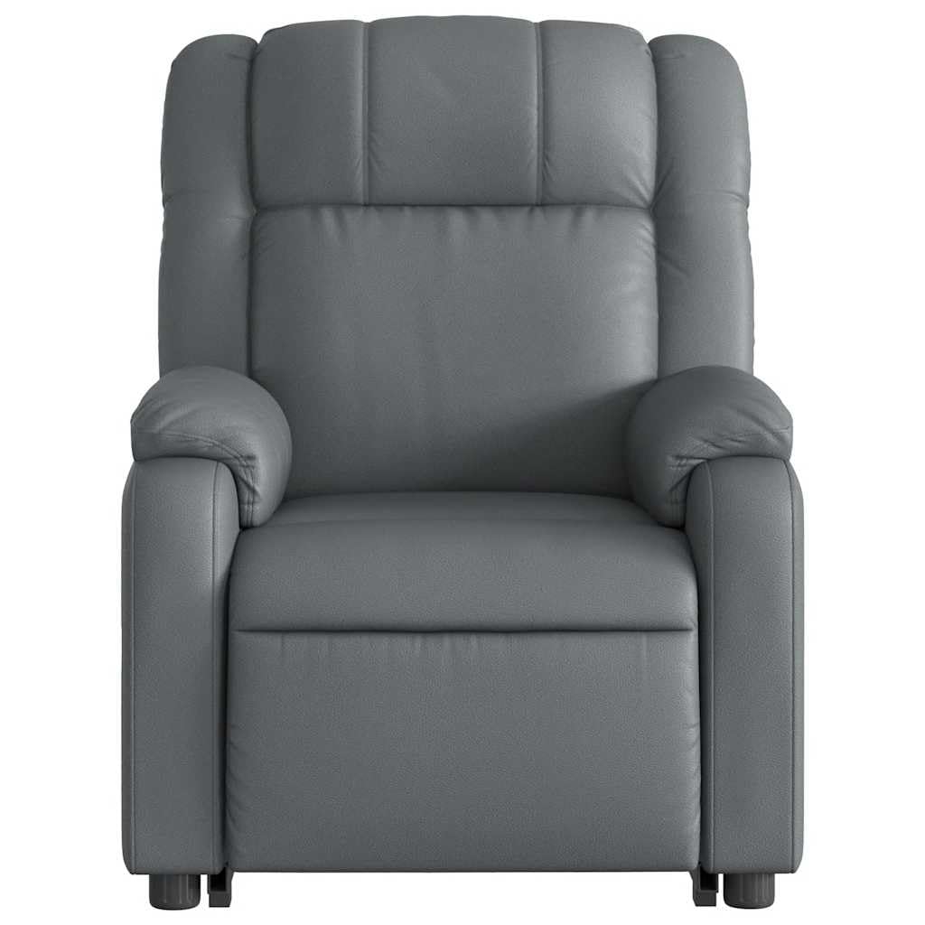 Sillón elevador eléctrico reclinable con masaje por vibración, color gris, de piel sintética, 6 puntos de masaje, función elevación e inclinación de 135 grados, estructura estable