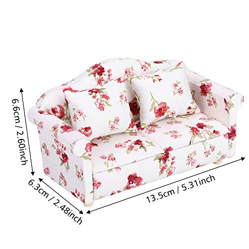 Puppenhausmöbel Sofa, Mini Möbel Sofa mit 1/12 Blumenmuster geeignet für Zubehör Fastening Parts für Puppenhäuser(#1) Fastening Hardware – Bild 3