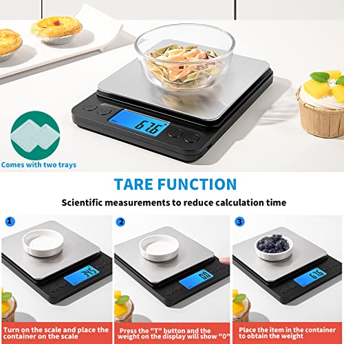 Upgraded Large Size Food Scale For Food Ounces And Grams, Yoncon Kitchen Scales Digital Weight For Cooking, Baking, 5Kg By 0.1G High Accurate Gram Scale With 2 Tray, Tare Function, Lcd Display #TOP4