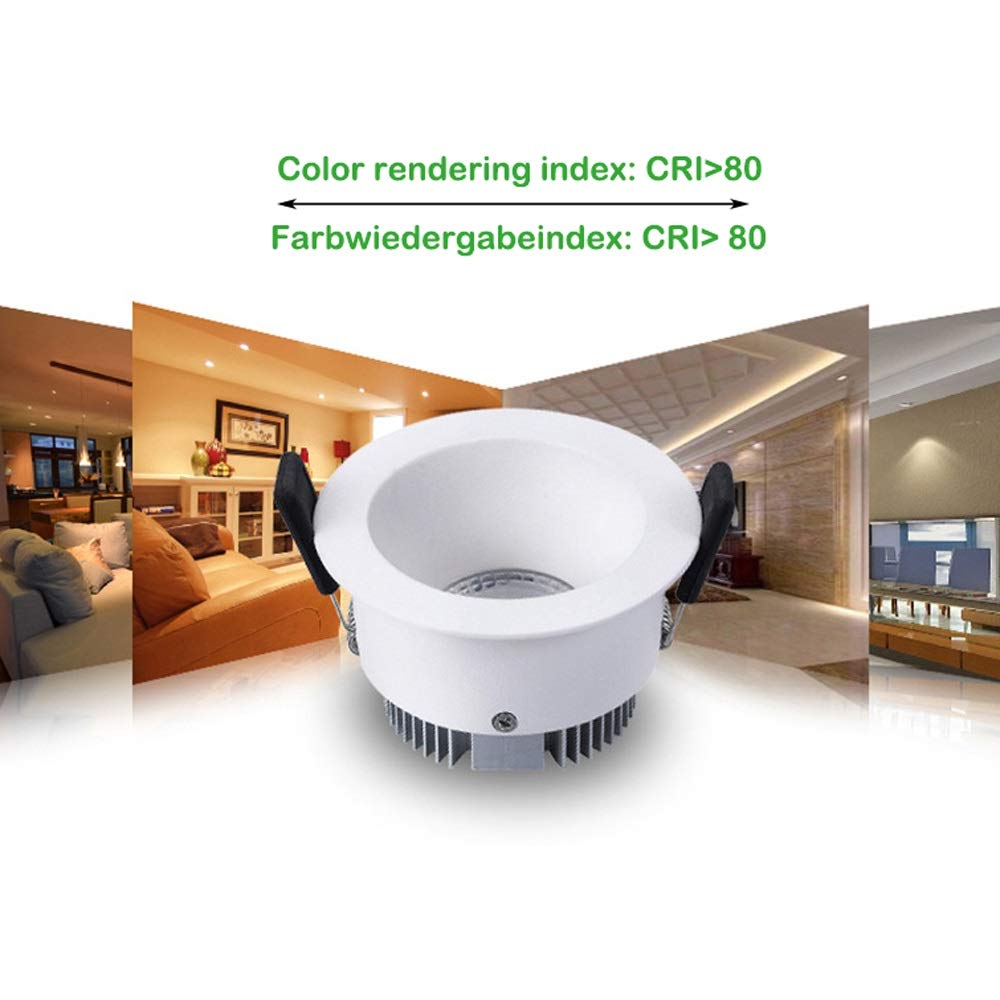 Foco de Techo LED Blanco antideslumbrante de Perfil bajo de 8 W, CRI 80, Empotrado para porches y sótanos.