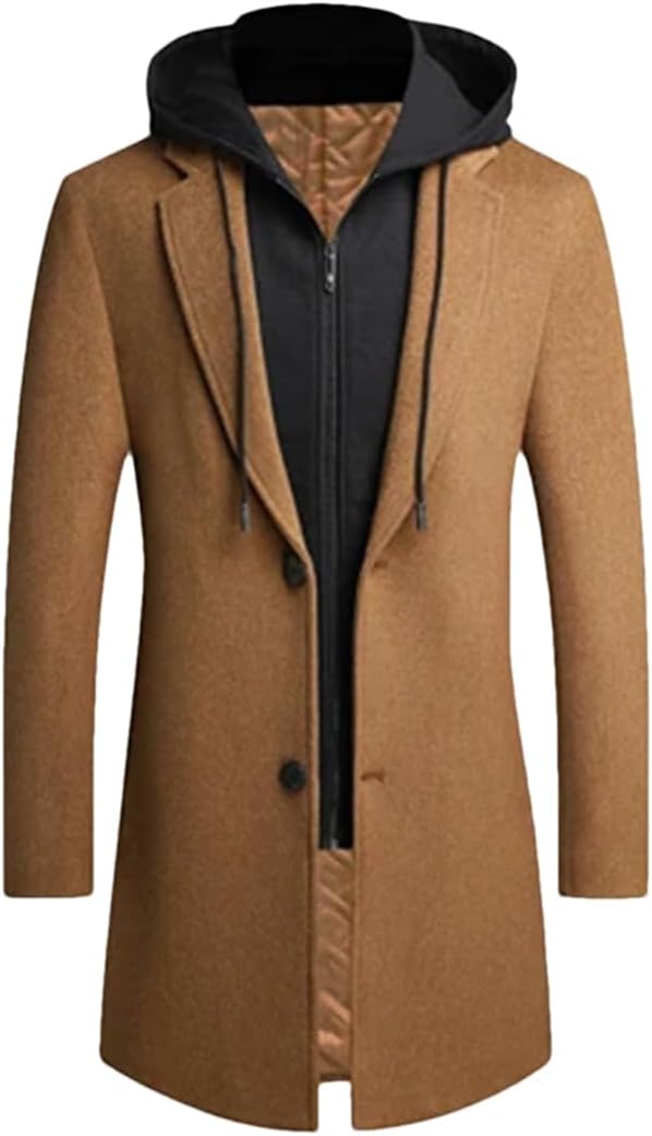 Haitpant Winter Men's Hooded Wool Jackets Middle Long Scarf Collar Cotton Thick Woolen Coat Luxurious Trench Outerwear