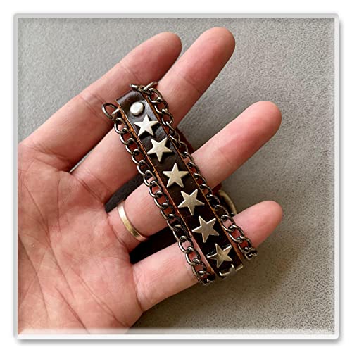 Xusamss Hip Hop Rivet Chain Leather Bracelet Alloy Star Cuff Bracelet,7.5inches3